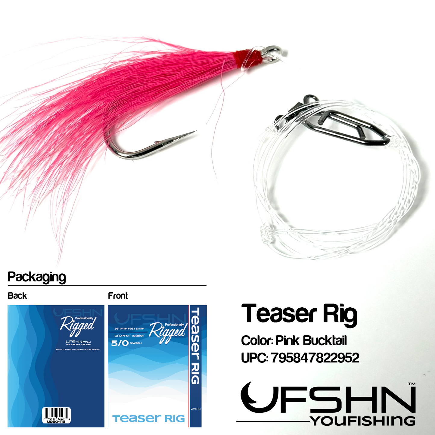 UFSHN FASTSNAP AND SWIVEL W/ DROPPER TEASER RIG PINK BUCKTAIL