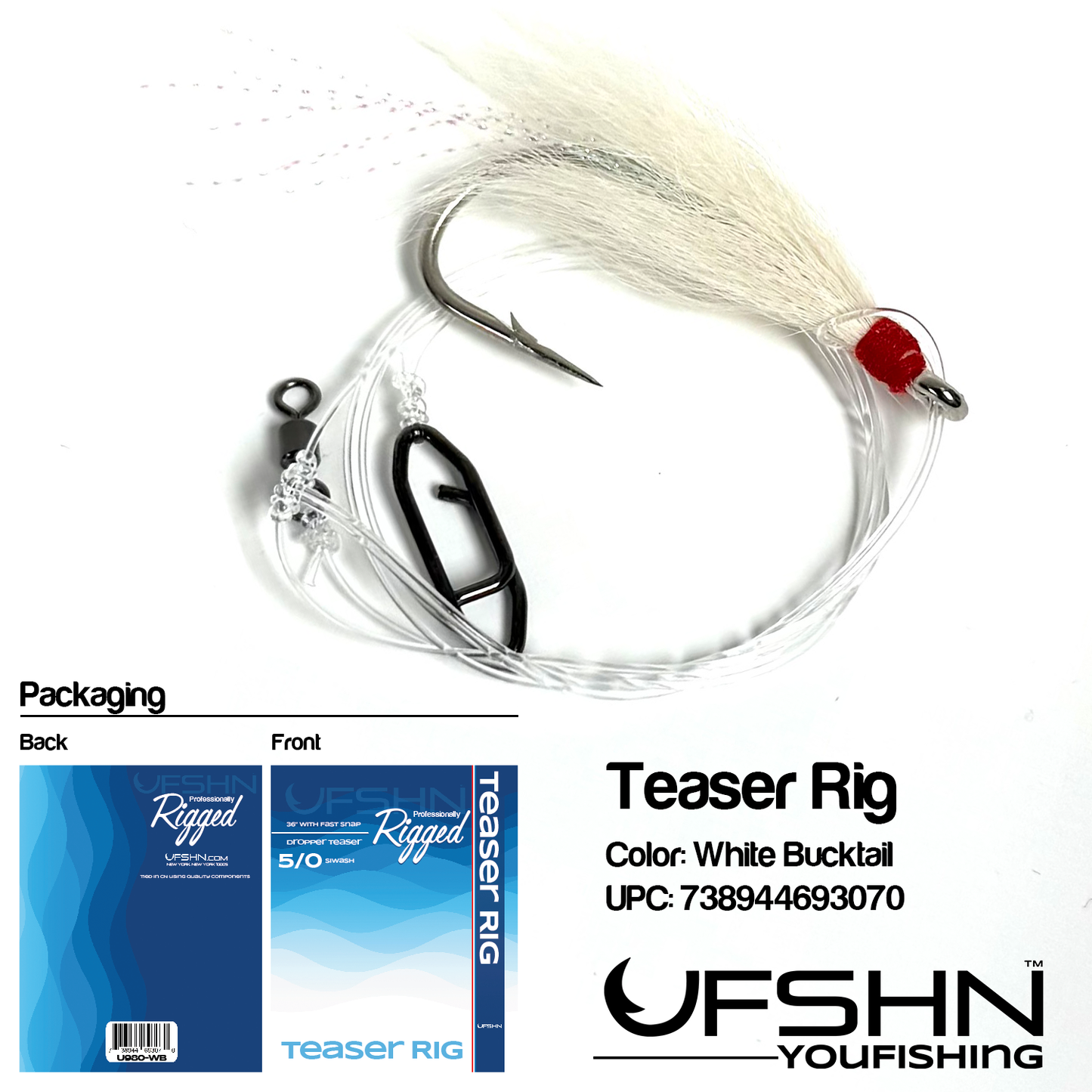 UFSHN FASTSNAP AND SWIVEL W/ DROPPER TEASER RIG WHITE BUCKTAIL
