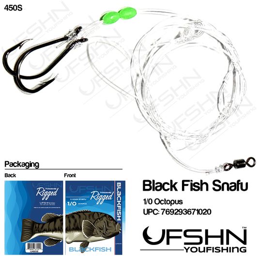 UFSHN 450S HAND TIED BLACKFISH SNAFU RIG OCTOPUS HOOKS