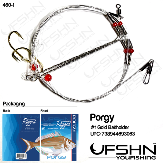 UFSHN 460-1 HAND TIED PORGY HL WIRE RIG GOLD BAITHOLDER #1