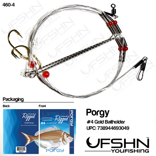 UFSHN 460-4 HAND TIED PORGY HL WIRE RIG GOLD BAITHOLDER #4