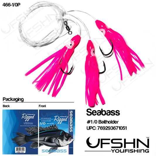 UFSHN 466-1/0P HAND TIED SEABASS HI-LOW WITH 1/0 BAITHOLDER SQUID SKIRTS PINK