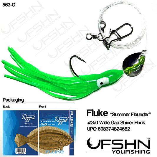 UFSHN 563G HAND TIED FLUKE SQUID SKIRT RIG SPINNER GREEN