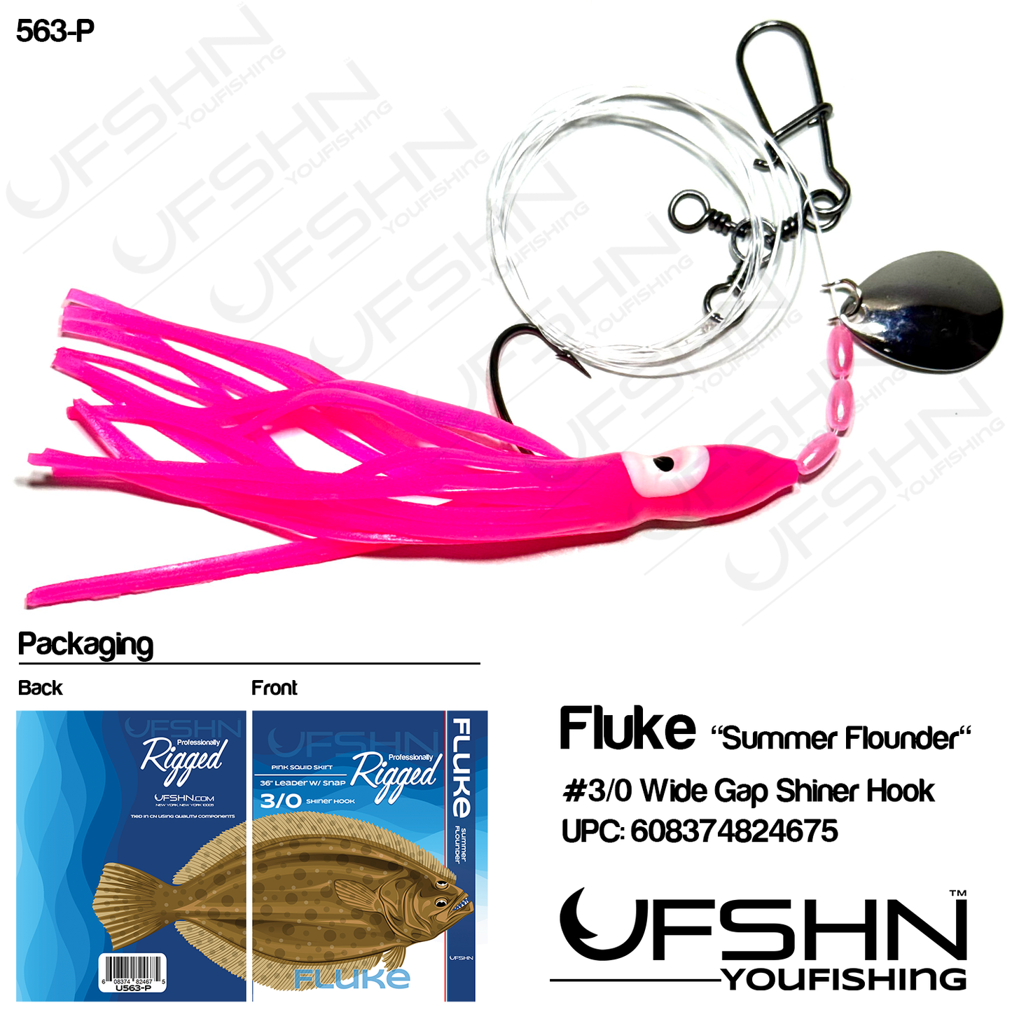UFSHN 563P HAND TIED FLUKE SQUID SKIRT RIG SPINNER PINK
