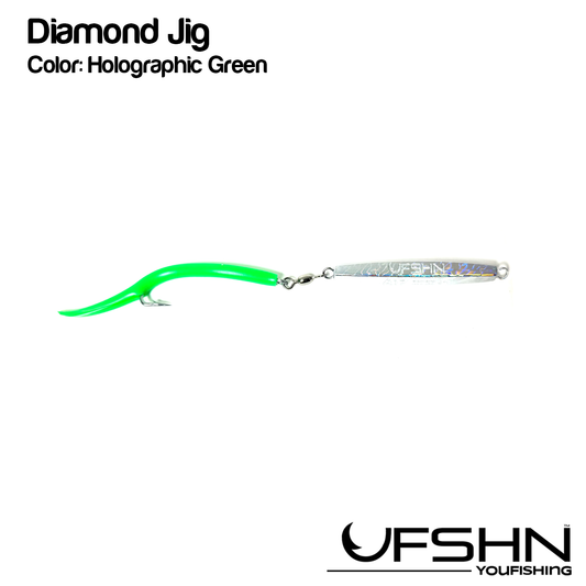 UFSHN DIAMOND JIG A37 4OZ FLO GREEN TUBE HOLOGRAPHIC BODY