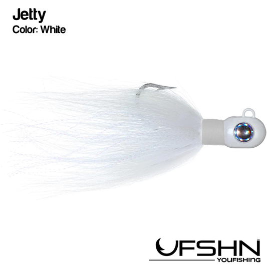 UFSHN JETTY NATURAL BUCKTAIL 1OZ BUCKTAIL WHITE WITH SILVER FLASH