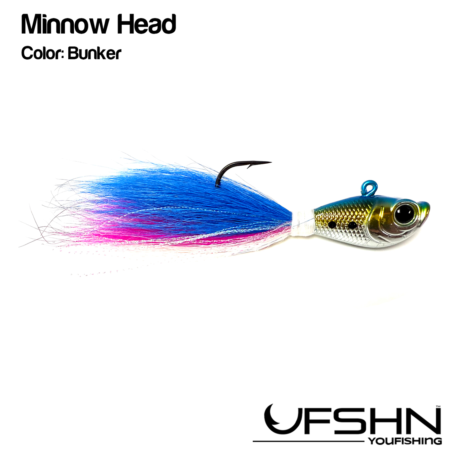 UFSHN MINNOW HEAD NATURAL BUCKTAIL 4OZ BUCKTAIL BUNKER WITH SILVER FLASH
