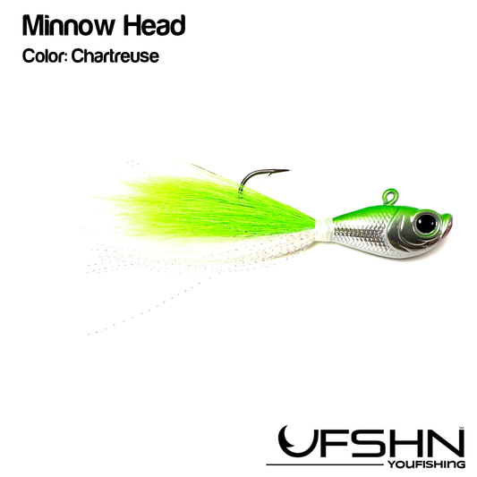 UFSHN MINNOW HEAD NATURAL BUCKTAIL 1/2OZ BUCKTAIL CHARTREUSE WITH SILVER FLASH