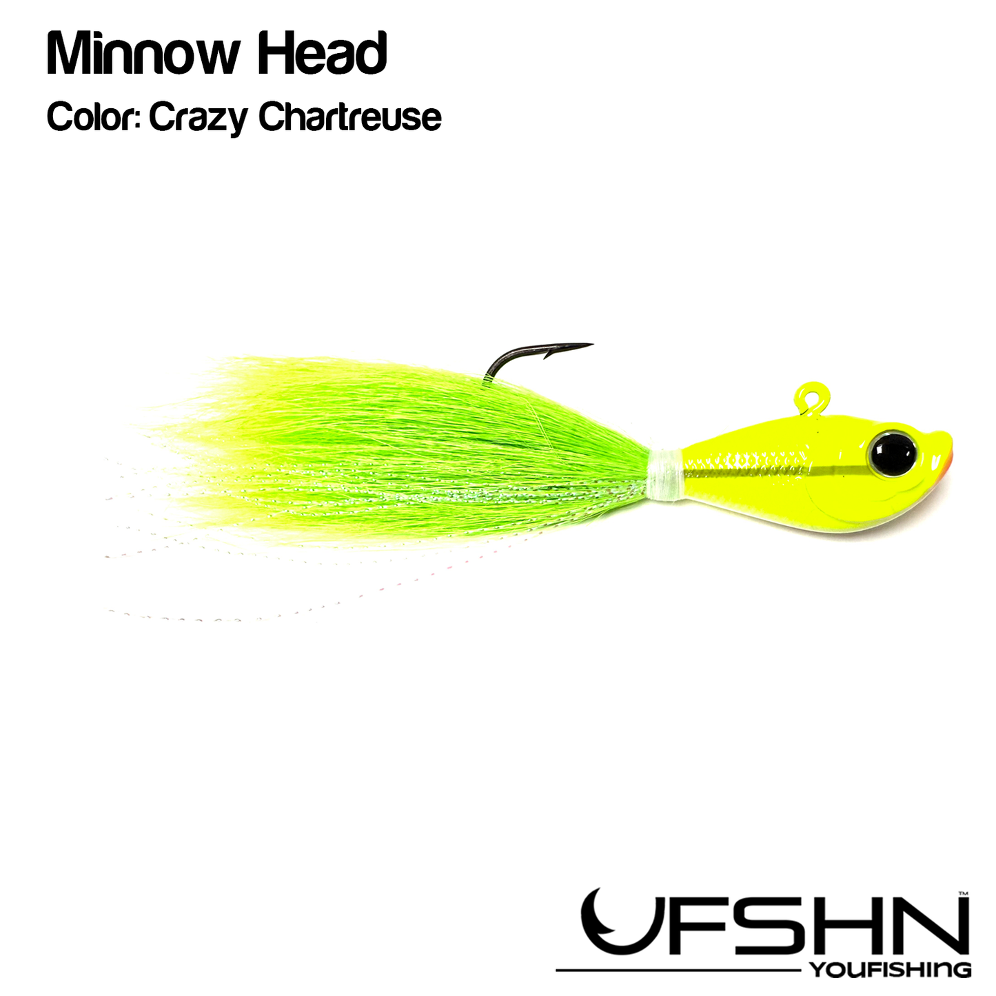 UFSHN MINNOW HEAD NATURAL BUCKTAIL 6OZ BUCKTAIL CRAZY CHARTREUSE WITH SILVER FLASH