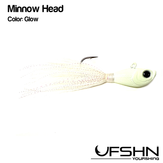 UFSHN MINNOW HEAD NATURAL BUCKTAIL 1OZ BUCKTAIL WHITE GLOW WITH SILVER FLASH