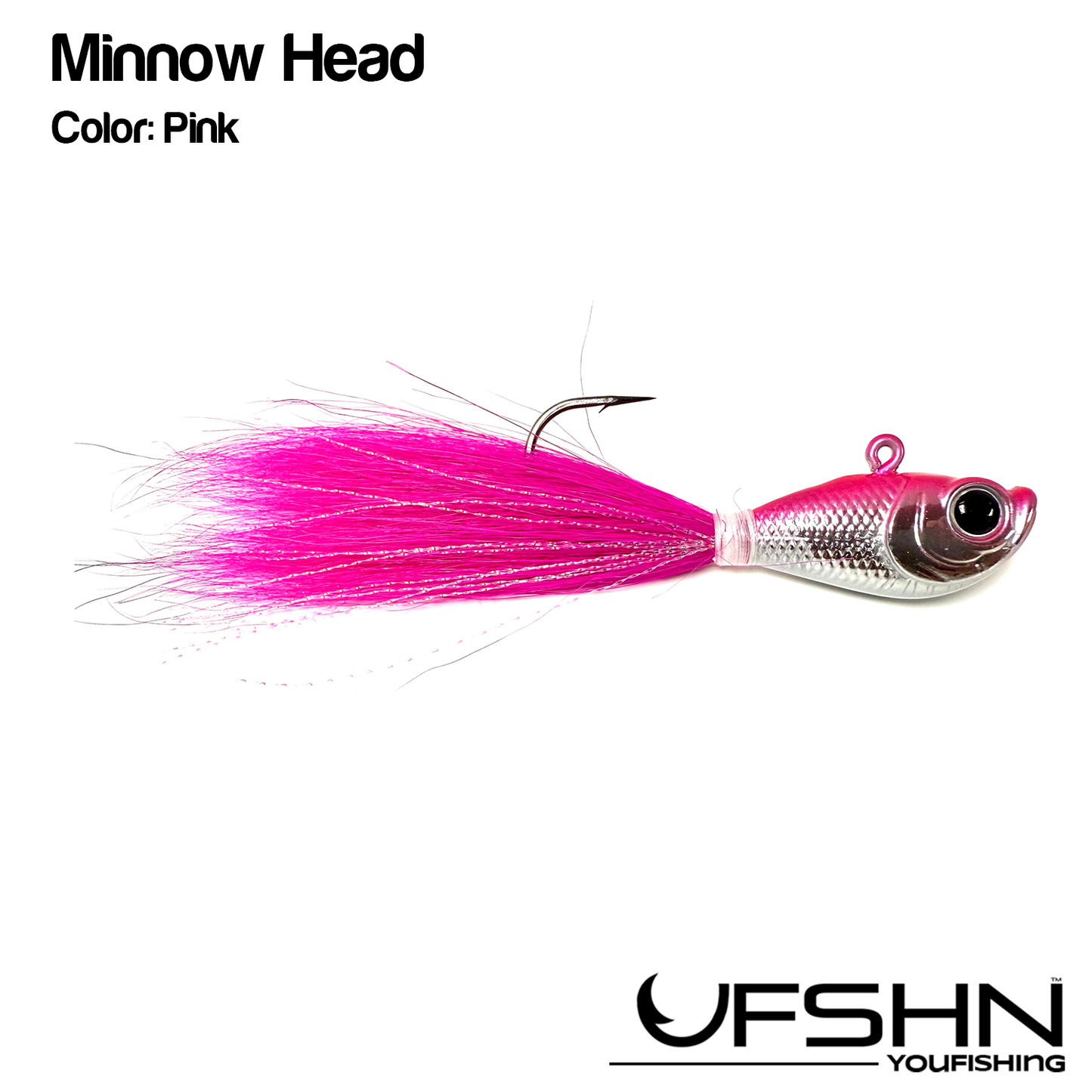 UFSHN MINNOW HEAD NATURAL BUCKTAIL 1OZ BUCKTAIL PINK WITH SILVER FLASH