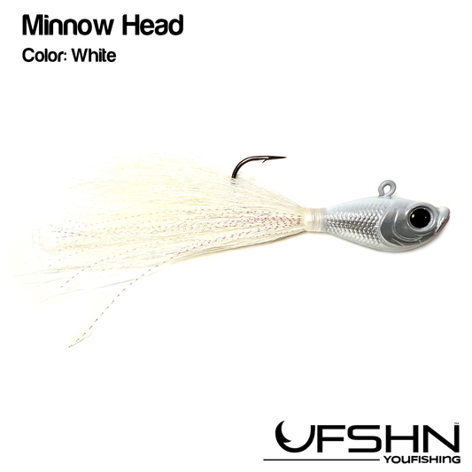UFSHN MINNOW HEAD NATURAL BUCKTAIL 3/4OZ BUCKTAIL WHITE WITH SILVER FLASH