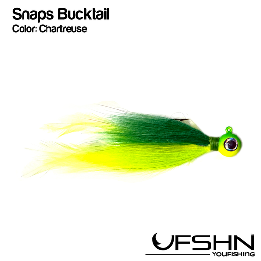 UFSHN SNAP JIG NATURAL BUCKTAIL AND FEATHERS CHARTRUSE 1.5 OZ